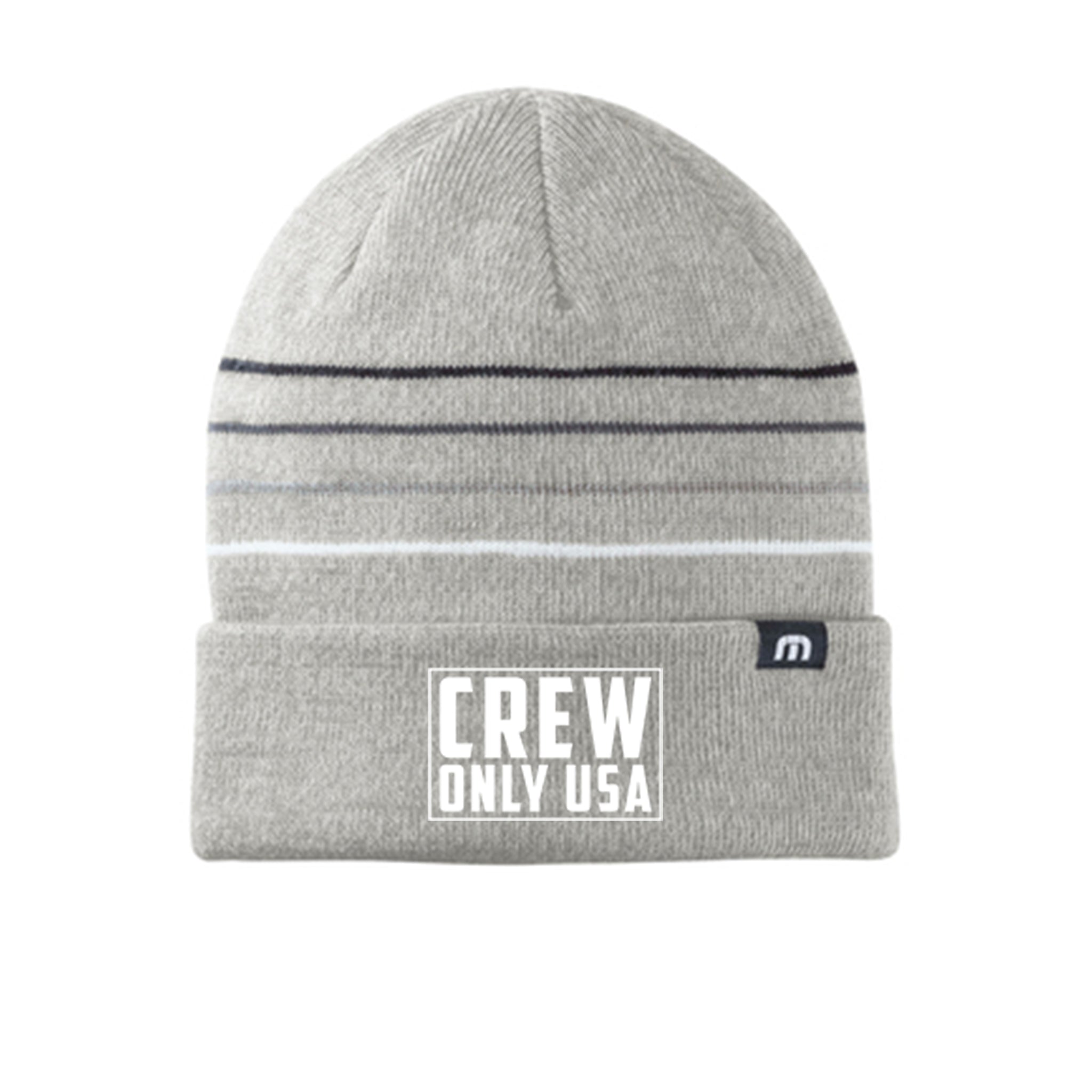 TravisMathew Striped Cuffed Beanie- Light Grey Heather